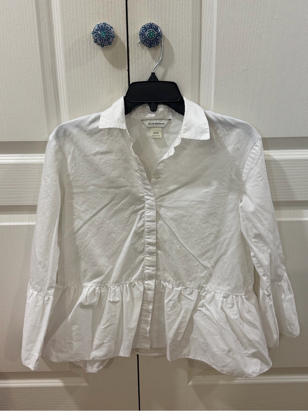 Club Monaco White Peplum Button-Down Cotton Shirt
